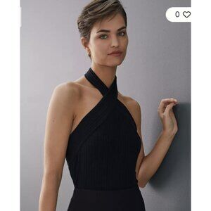 BY ANTHROPOLOGIE Ribbed Halter Tank Top in Black Stretch Minimalist - Size M NWT